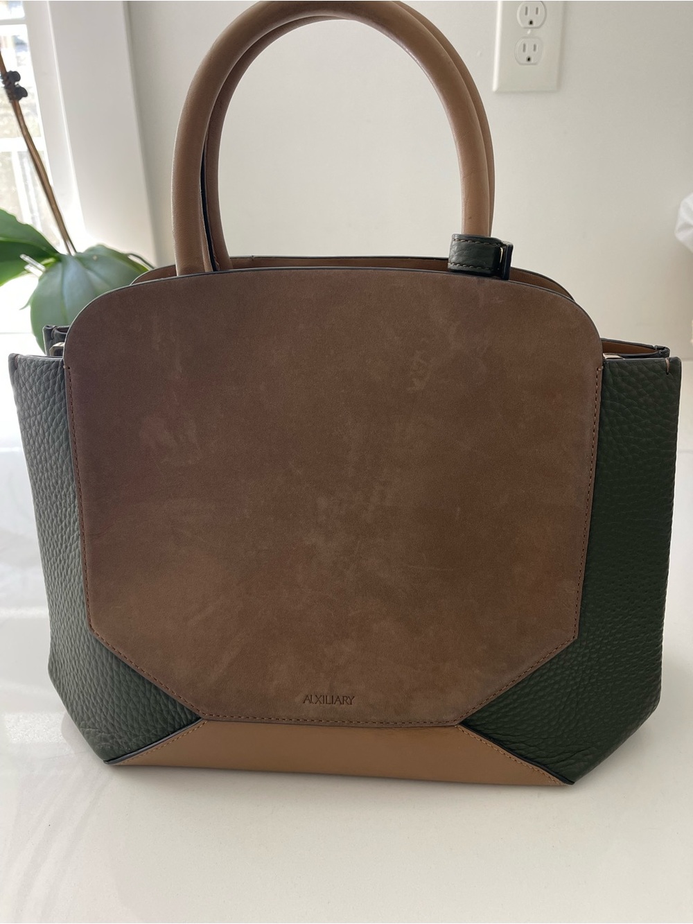 Auxiliary Brown and Green Top-Handle Satchel
